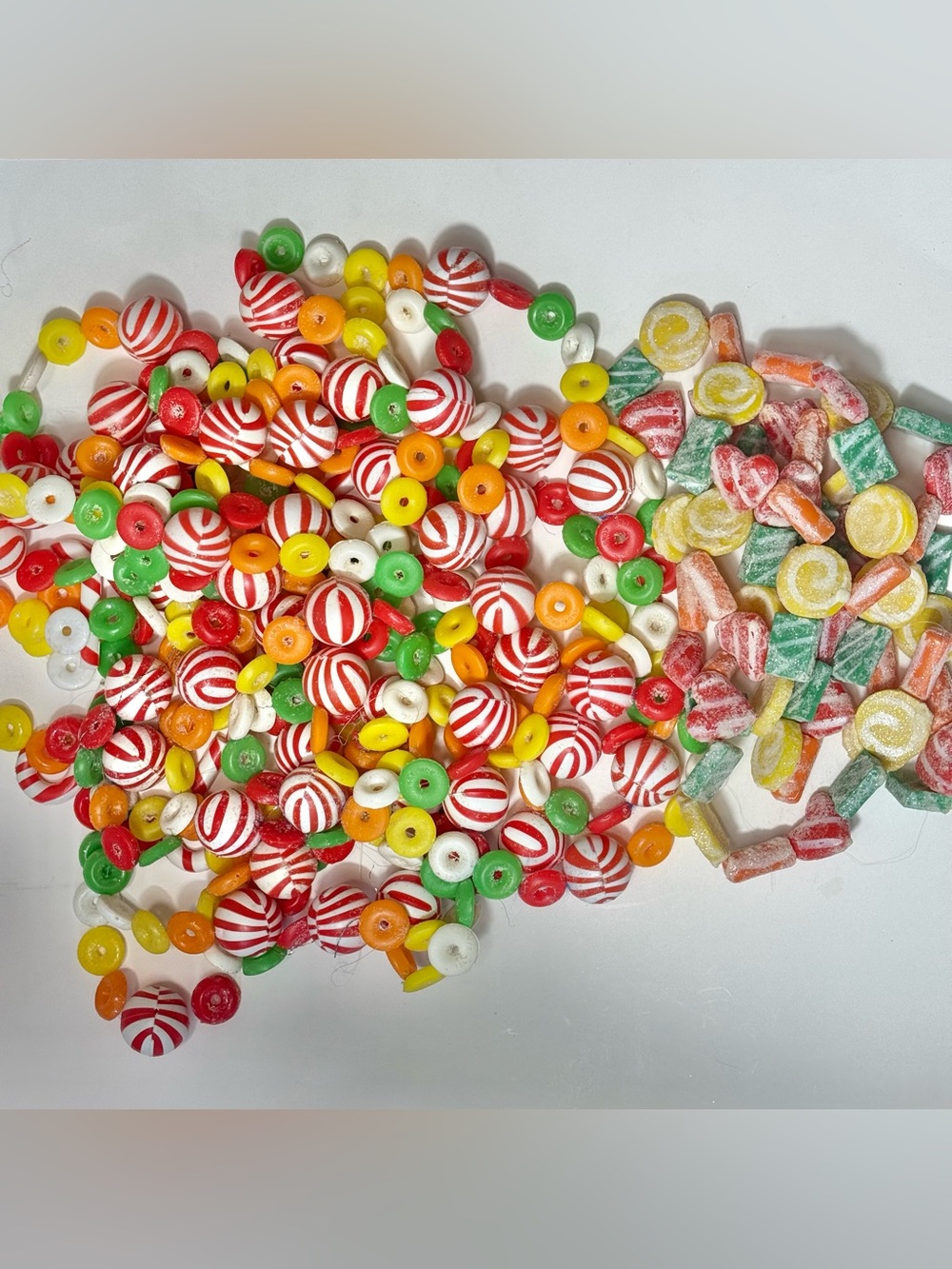 Vintage Christmas Blow Mold Garland Candy Cane Sugared 5 Strands 38ft 5”